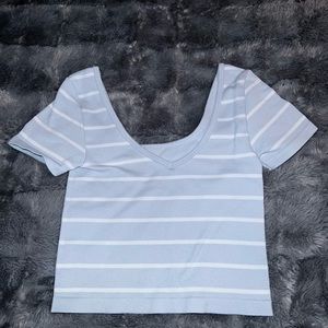 Blue and White Stripped Cropped Tee